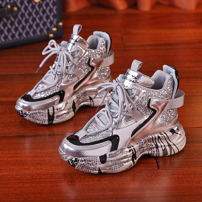 Mode NEU Sportschuhe Damen 2024 Herbst Runde Zehenpartie Schnürung Dicke Sohle Freizeitschuhe Plateau-Sneakers Luxus-Designerschuhe für Damen