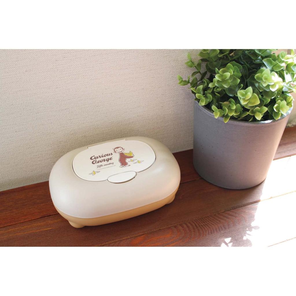 Nishiki Kasei Curious George Wet Tissue Case, One-Touch, LBE×BE-bnn, 19cm W x 13cm D x 7.5cm H, Made in Japan