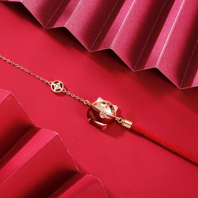 Brățară Originală Tiger Frânghie Roșie Femei Agat Zodia Natală Bijuterii Guochao Frânghie de Mână Împletită Cadou