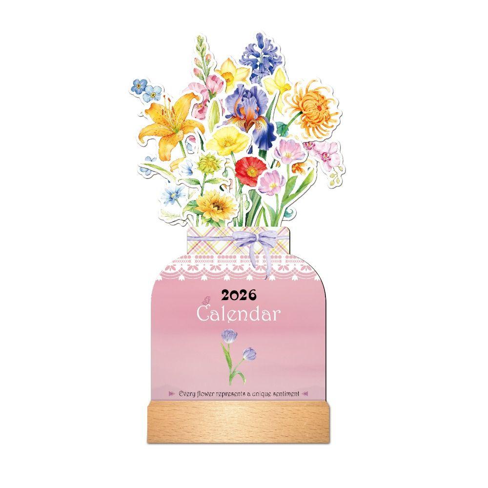 Detachable Base Monthly Planner Wooden Base 2026 Desktop Calendar for Table Desk Decor