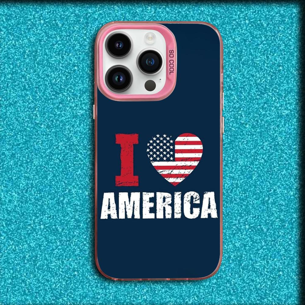 America USA Flag Phone Case For iPhone 16,15,14,13,12,11,Mini,Pro,MAX Pink Matte Silicone Cover