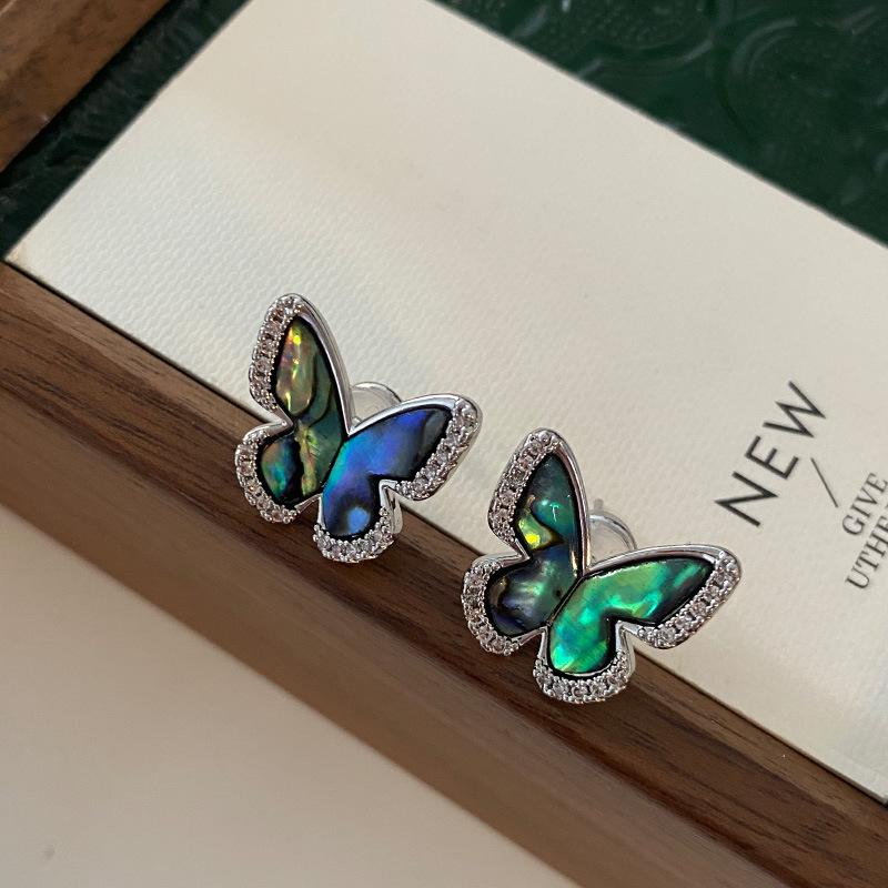 

Шикарные роскошные серьги-бабочки из абалона, инкрустированные бриллиантами серебряный