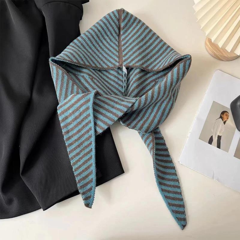 

Цельная шапка-балаклава с капюшоном, вязаная шапка с капюшоном, повседневный воротник-стойка, многофункциональная осенне-зимняя корейская полосатая шапка-бомбер 55-59cm