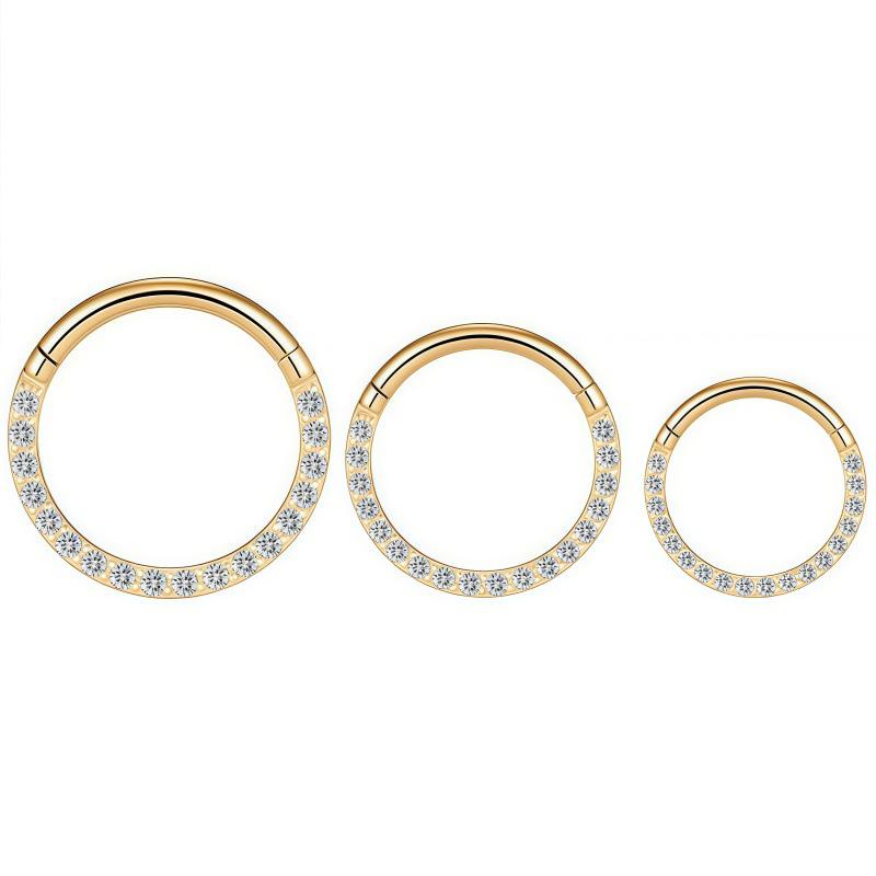 F136 Zirconia Inlaid Titanium Septum Nose Ring & G23 Titanium Ear Cartilage Stud