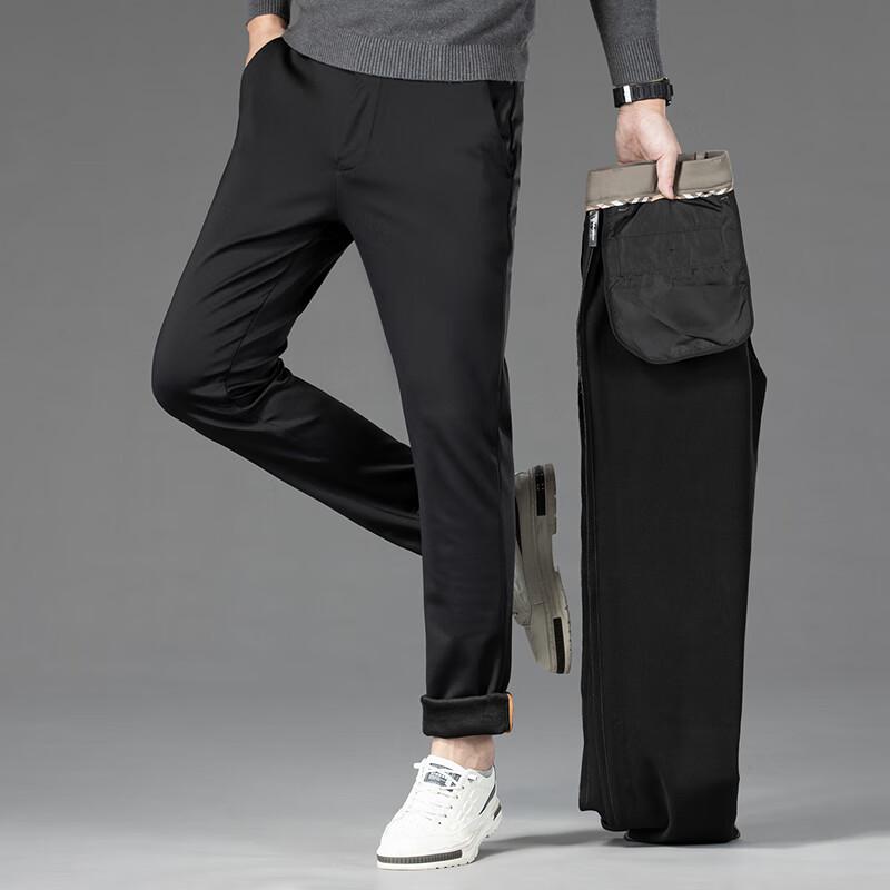 FAPAI Men's Winter Fleece-Lined Straight-Leg Business Dress Pants