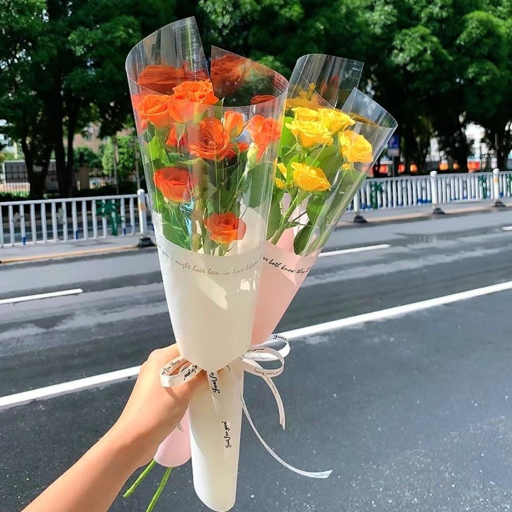 20 Pieces Romantic Single Flower Wrapping Bags Waterproof Bouquet Packaging Bag Graduation Party