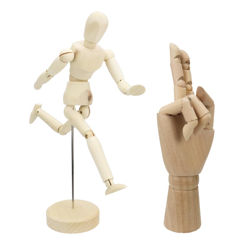 Wooden Drawing Doll Mannequin for Drawing with Photography Model Body Right Practice, Movable, Posing, Stand, Illustration, (Full & Hand)