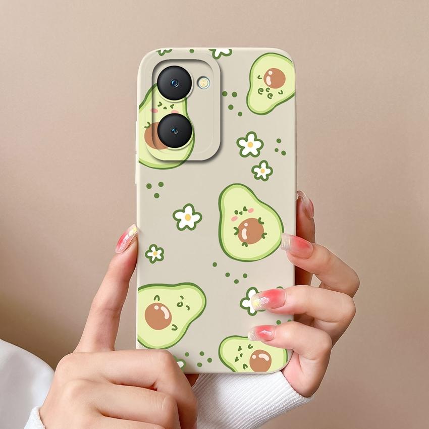 For Vivo Y03t Y02t iQOO U5x Z9 Lite Y400 Pro Y18i Y18t Cute Avocado Pattern Phone Case Lens Protection Liquid Silicone Shockproof Shell For Vivo Cover