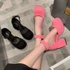Small high heel thick heel Mary Jane shoes women's waterproof table hollow bag head sandals spring new pink