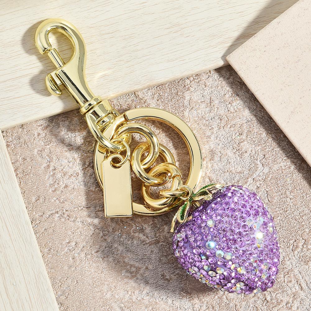 Hot Keychain Cute Fruit Diamond Strawberry Key Ring Pendant Full Diamond Strawberry Bag Pendant Female