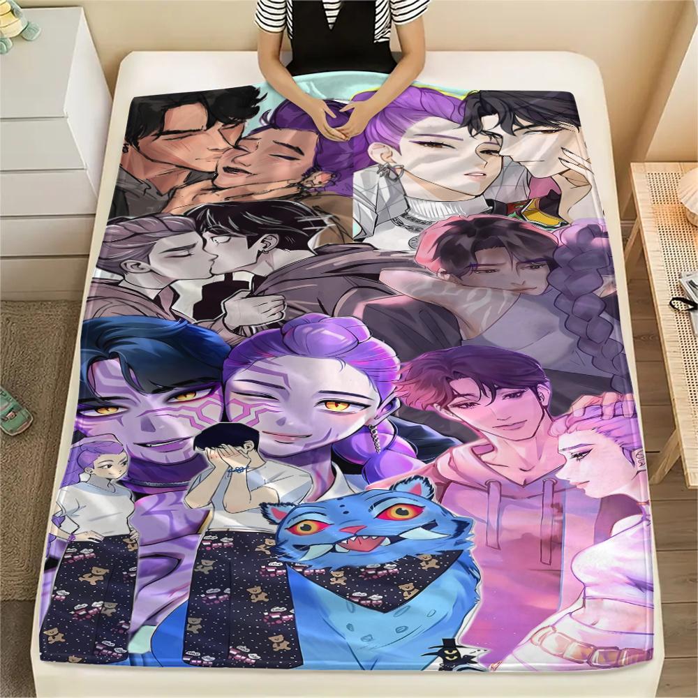 1PC Kpop Demon Hunters Print Flannel Blanket, High Quality All Seasons, Home Decor, Warmth and Comfort, Perfect for Christmas Gifts