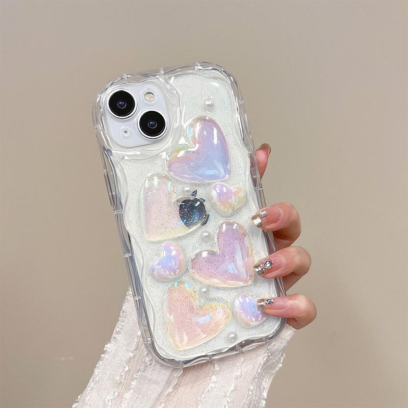 Glitter Colorful Laser Love Phone Case for Apple 17 Promax Precision Hole Full Cover for IPhone 15 Wave Pattern