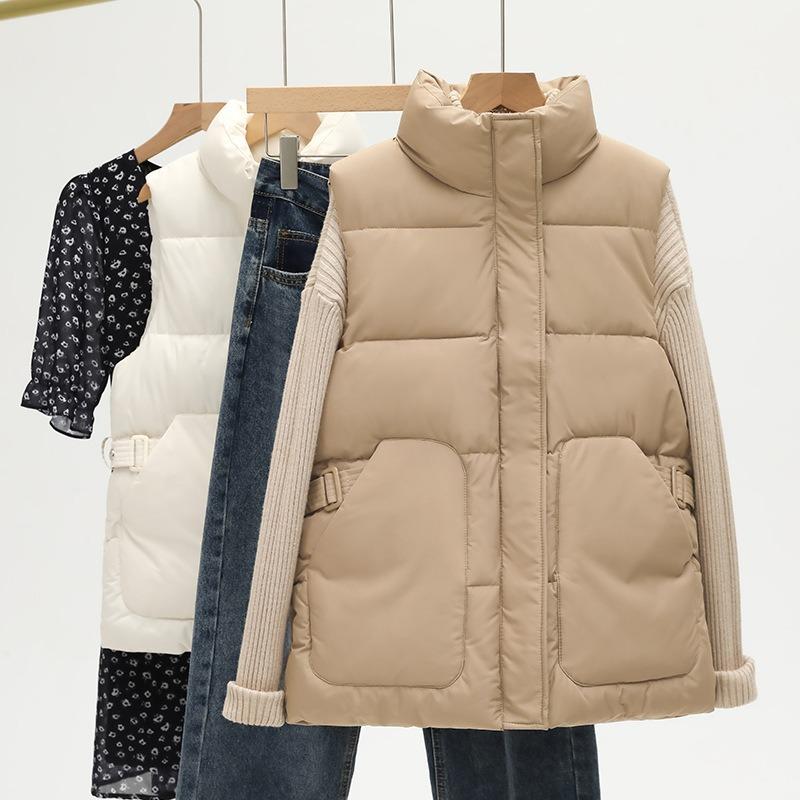 Down cotton vest women look thin new fashion trend stand-up collar vest waist versatile sleeveless vest