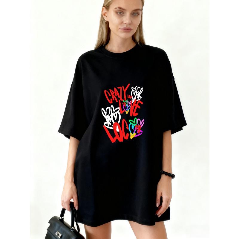 

Oversized T Shirt Black Crazy Love Graffiti Print Graphic Tee For Casual Streetwear Outfits XXXXL чорний