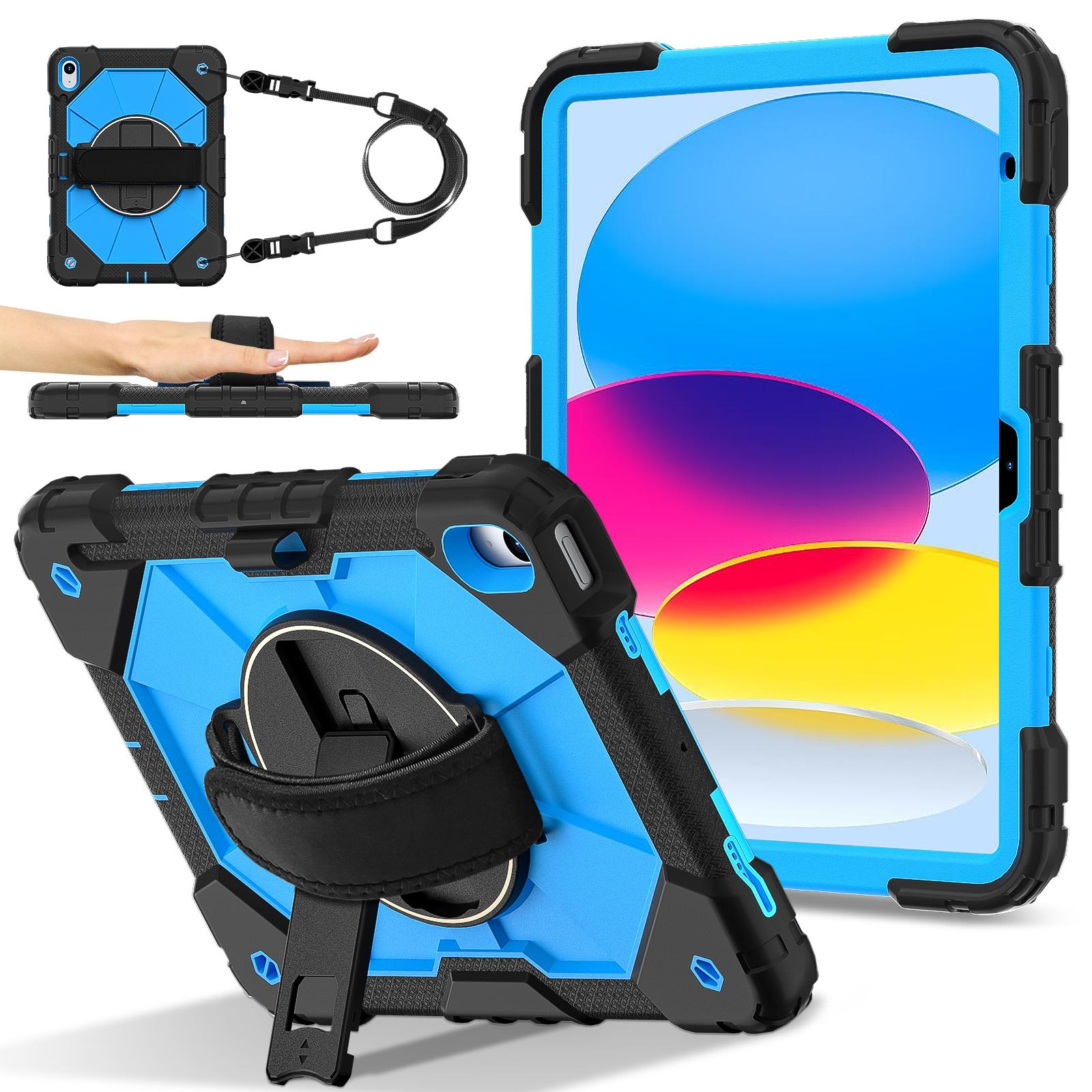 

For iPad (2025)/10.9 (2022) Case Silicone + PC Kickstand Tablet Cover with Handy Strap, Shoulder Strap F