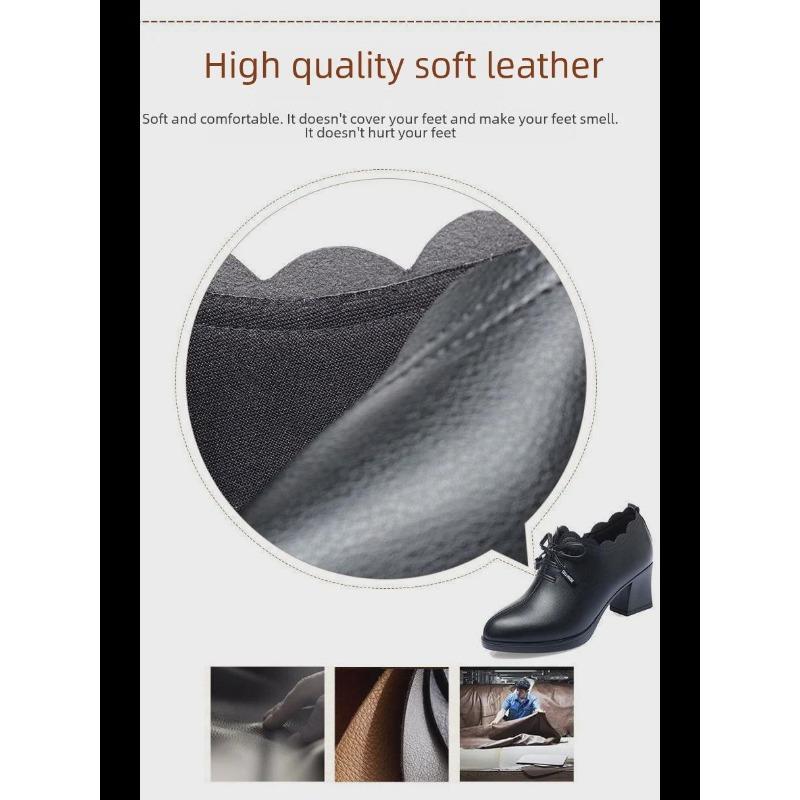 Spring 2025 Mid-Heeled Leather Bow Shoes for Women - Soft, Versatile, Comfortable High Heels