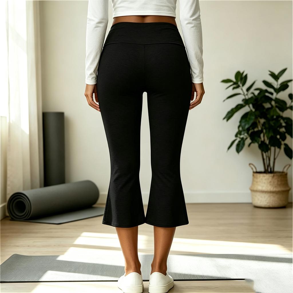 Women's Low Waist Folded Flared Capri Pants Stretchy Yoga Trousers Slim Fit Comfortable Casual Wear