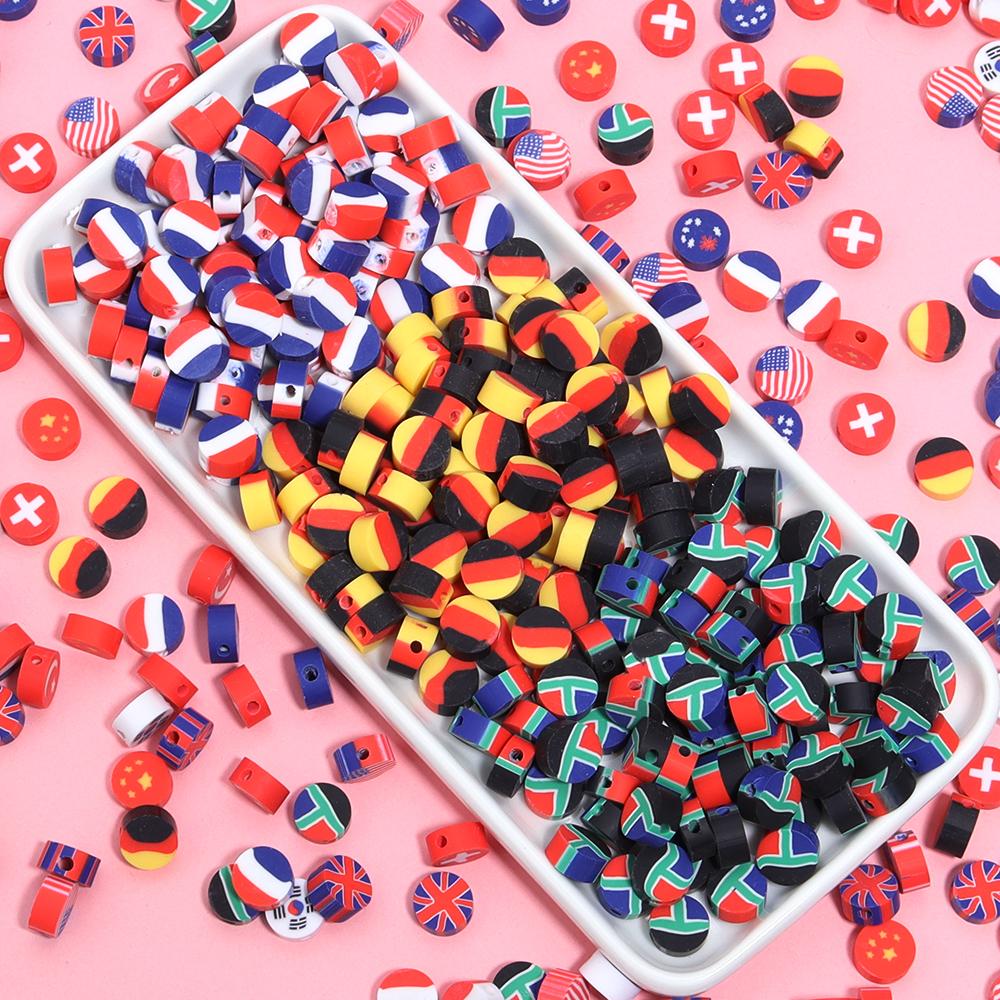 50 Stück 9 mm Polymer Clay Flache Runde Perlen Nationalflagge Lose Abstandshalter Perlen Für DIY Handgemachte Armbänder Ohrringe Herstellung Zubehör
