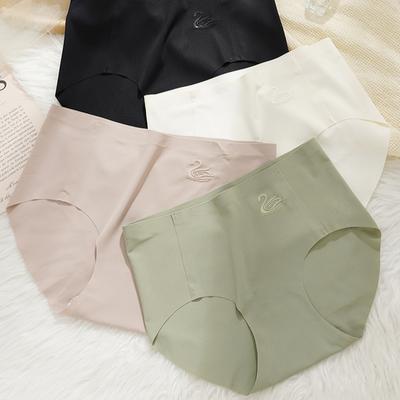 Seamless Ice Silk Women Panty Mid Waist Underwear Hip Lift Briefs Soft and Comfortable Panties