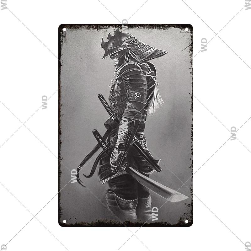 Retro-Kunst im japanischen Stil, Vintage-Samurai-Poster, Blechschild, dekorative Metalltafel, Wandplatte, Schilder, Wohnzimmer, Schlafzimmer, Heimdekoration