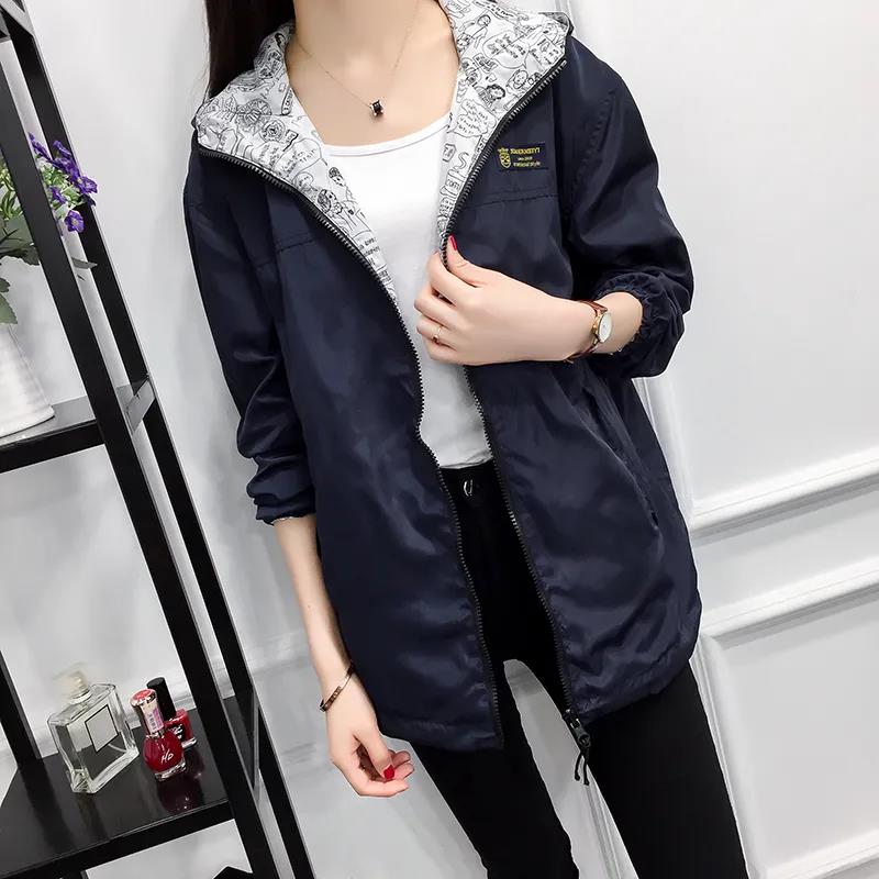 

Женская водонепроницаемая ветровка, бутиковая куртка с капюшоном, мягкая и удобная верхняя одежда, повседневное пальто, весеннее длинное пальто XS темно-синий