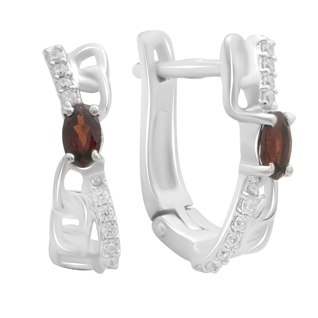 Серебряные серьги с натуральным гранатом 0.913ct, фианитами (2191438)