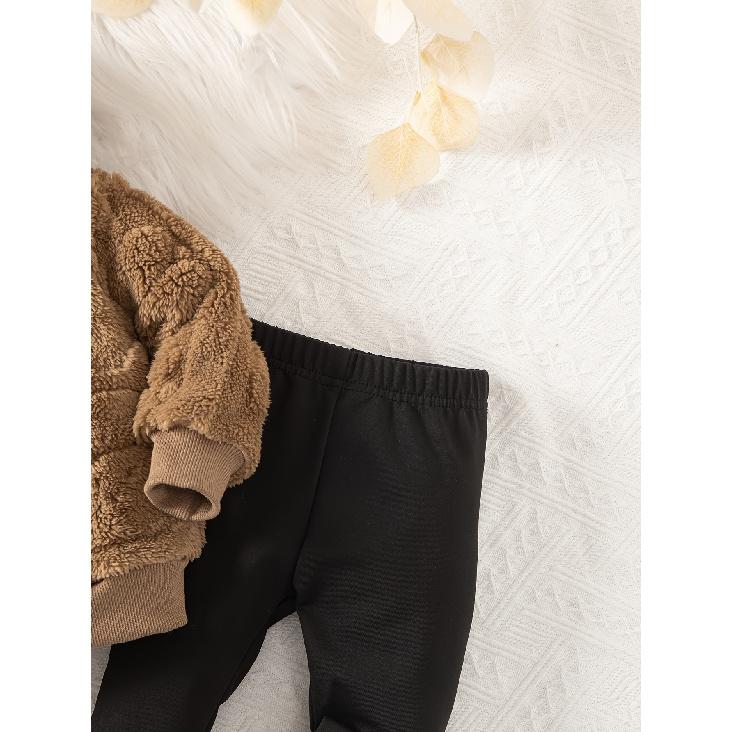 high quality[Girls' Bear Hoodie Set] Girls' Warm Plush Bear Hoodie & Pants Set | Casual Cute Two-Piece with Little Bears Pattern | Autumn Winter
