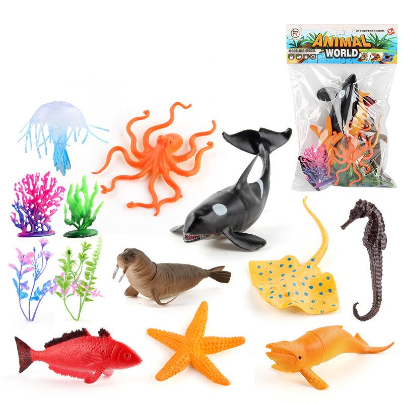 Simulation Mini Marine Life Model Dolphin Mizuse Seahorse Octopus Lobster Static Ornament Set Toy