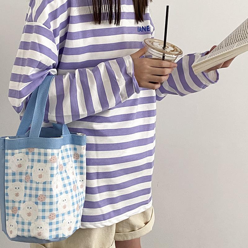 Baumwoll-Canvas Damen Kleine Handtasche Kawaii Mädchen Niedliche Bucket Bag Lunchbox Picknick Tragetasche Abendessen Behälter Lebensmittel Aufbewahrungsbeutel Für Dame
