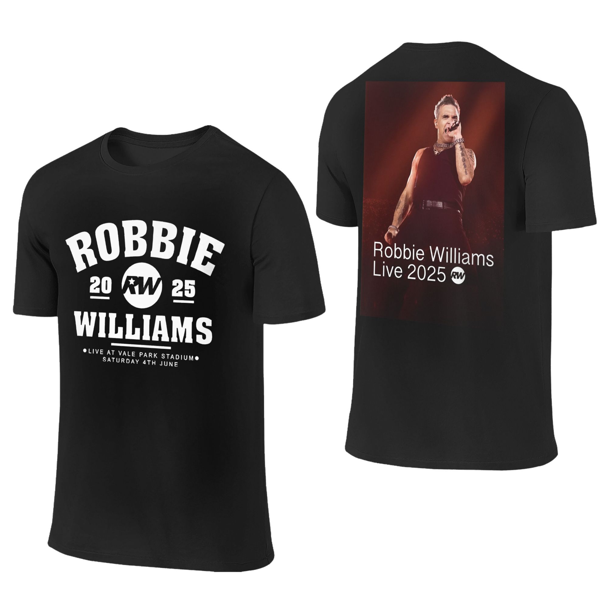 

Robbie Williams Live 2025 Концертні футболки для чоловіків жінок Бавовняна вінтажна футболка Круглий виріз RW Футболки співака Короткий рукав Одяг 4XL
