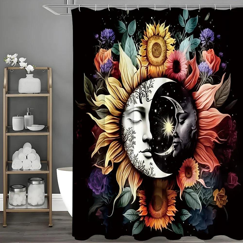 

Sun God Moon God Flower Shower Curtain, Bathroom Decorative Shower Curtain, Waterproof Shower Curtain With Hooks W60H190(CM)-1 Pcs