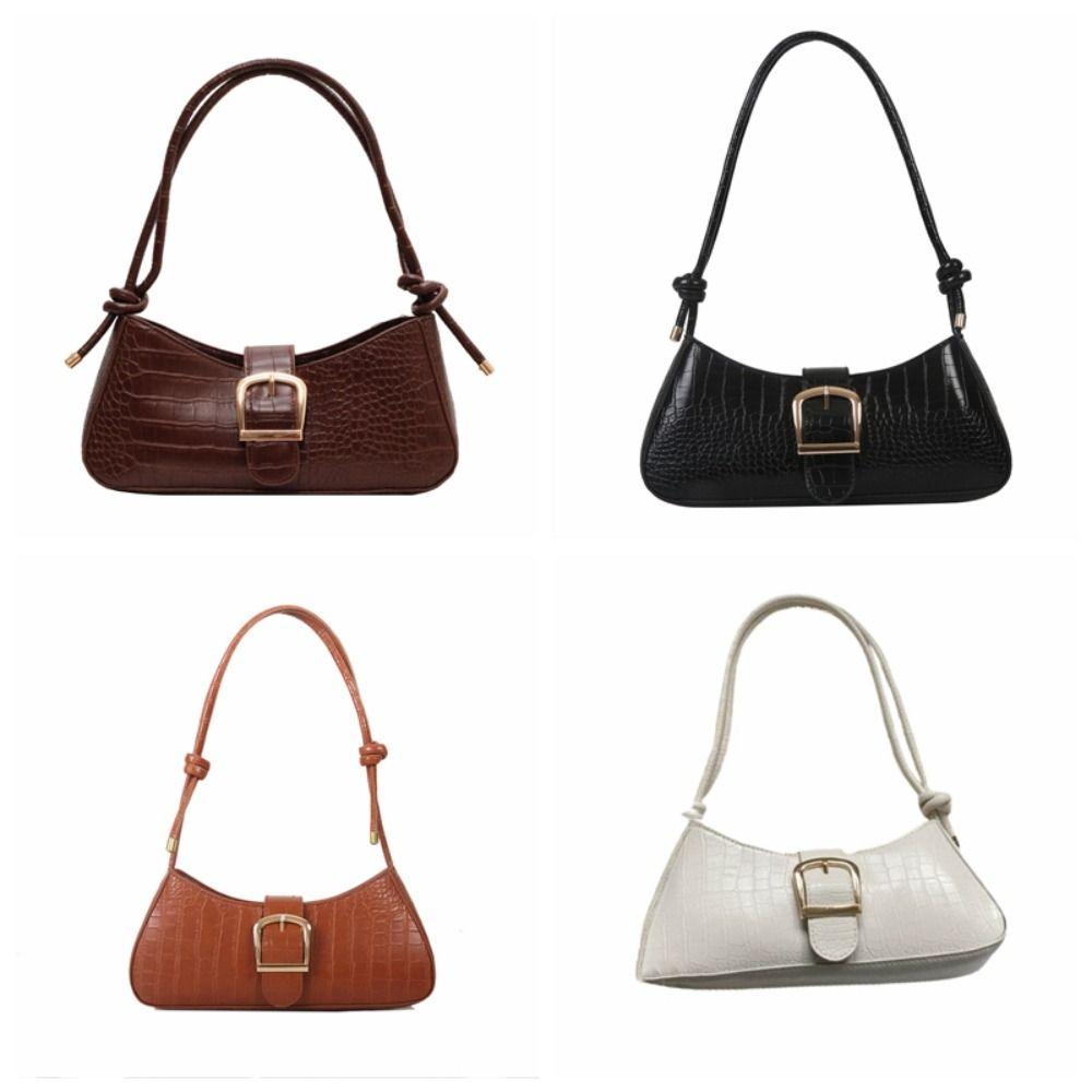 Vintage Half-moon Underarm Bag Stone Pattern Large Capacity PU Leather Shoulder Bag Handbag Fashion Rectangle Armpit Bag Unisex
