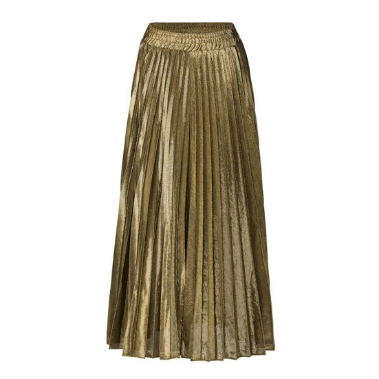 Women Maxi Skirt Golden Long Skirt Elastic High Waist Pleated Slimming Design Spring Summer