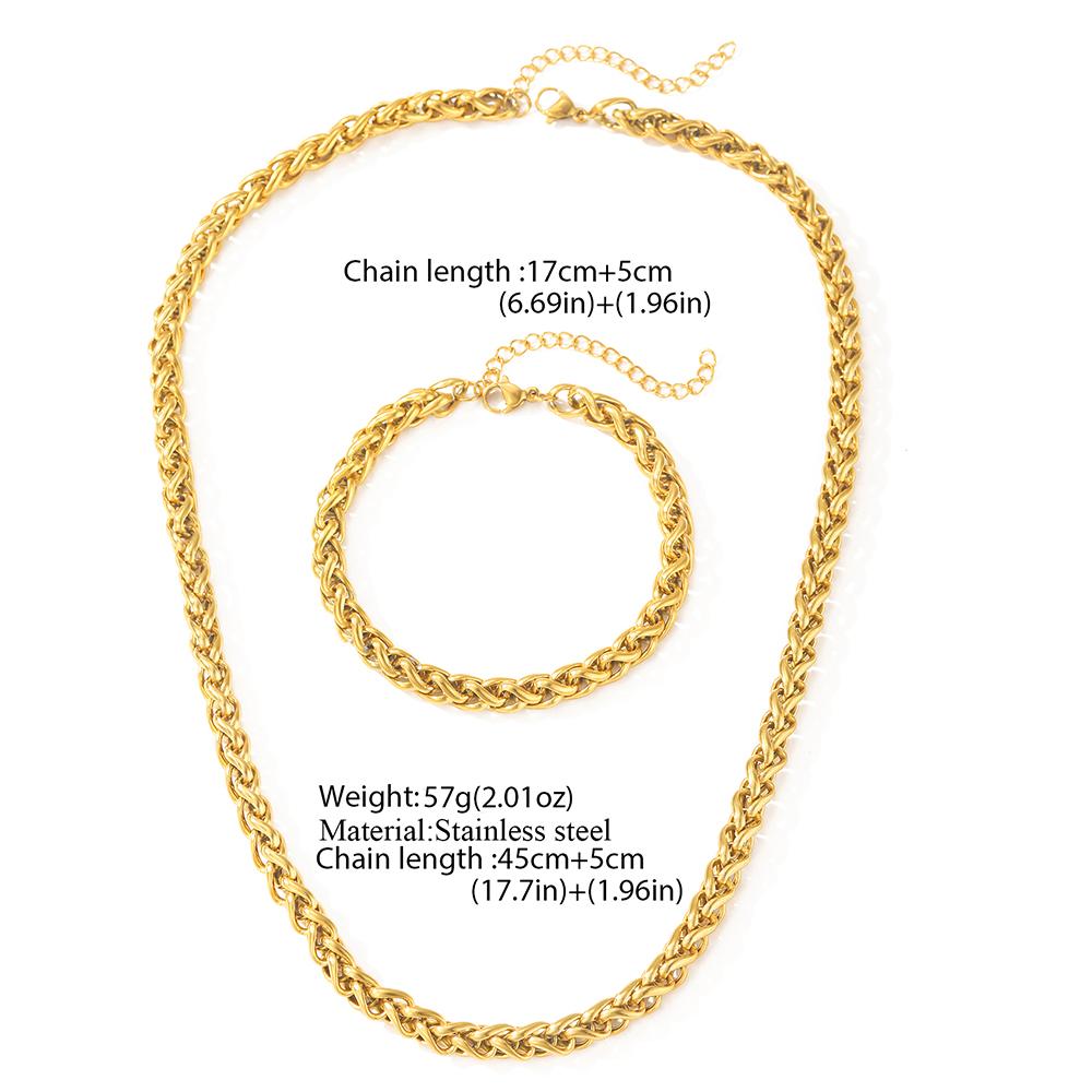 Stainless Steel Set Simple Personalized Hip Hop Chunky Chain Keel Chain Necklace Bracelet Set For Women Zircon Daily Matching