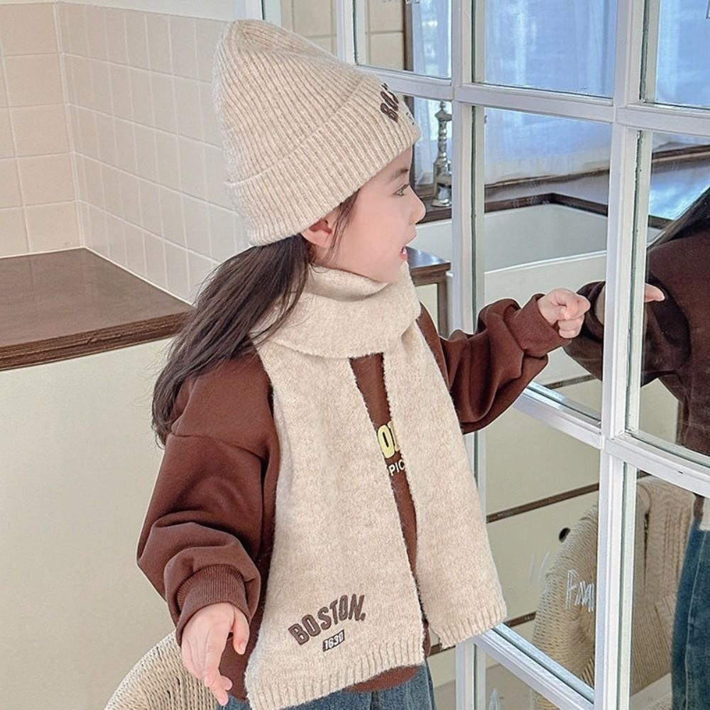 BOSTON Embroidery Scarf Hat Set Windproof Ear Protection Hat New Beanie Hat For 2-8Y