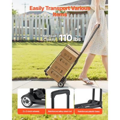 SucceBuy 110Lbs Folding Hand Truck Collapsible Luggage Cart with 2 Wheels Utility Platform Dolly for Furniture Luggage Moving