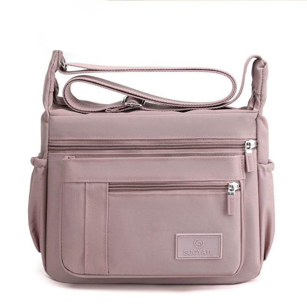 

Solid Color Multi Pockets Shoulder Bag Large Capacity Multi Zipper Pocket Bag Mobile Phone Style C