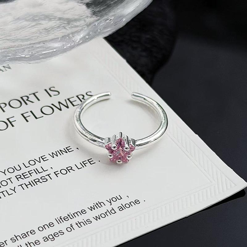 Starfall Fingertips Sweet And Cool Color Pentagram Single Zirconium Open Ring Simple Stacking Femininity Light Luxury Ring