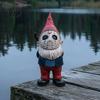 Cute Scary Masked Gnomes Halloween Voorhees Resin Figurine, Horror Hockey Mask Gnome Statue Durable Indoor Window Displays with Knife, Distressed