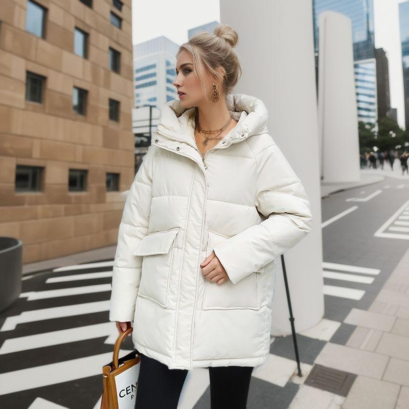 Women's Winter Jacket Winter Women 's Thicken Warm Pure Color Cotton Jacket Female 2 Pocket Casual Loose Parkas Women's Clothing