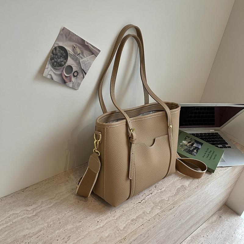 Women's PU Tote Bag with Wide Strap Large Capacity Shoulder Handbag for Work Travel Shopping
