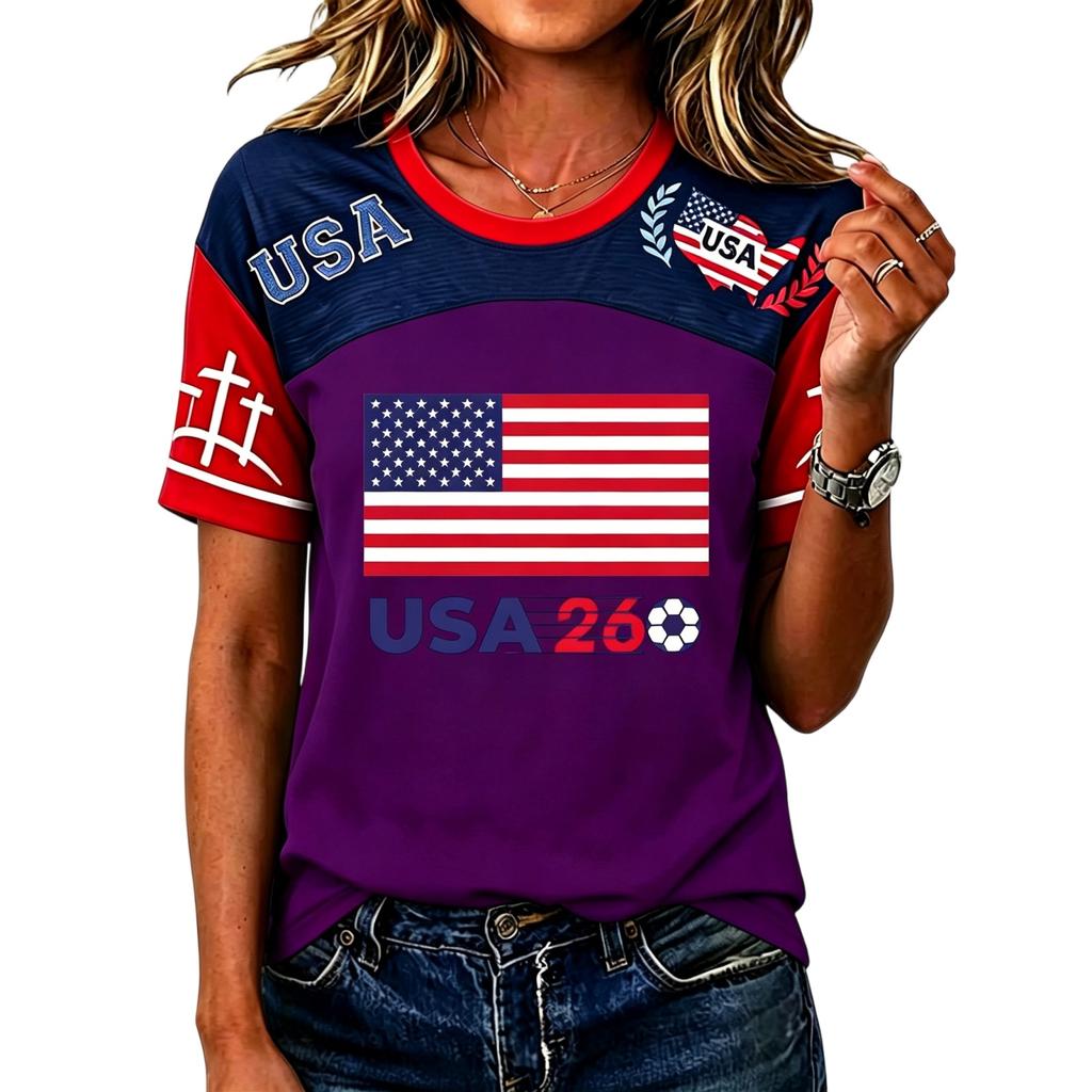 Women's Casual Short Sleeve Pullover T-Shirt Soccer Graphic Print Crew Neck Top Lightweight Comfortable Fit