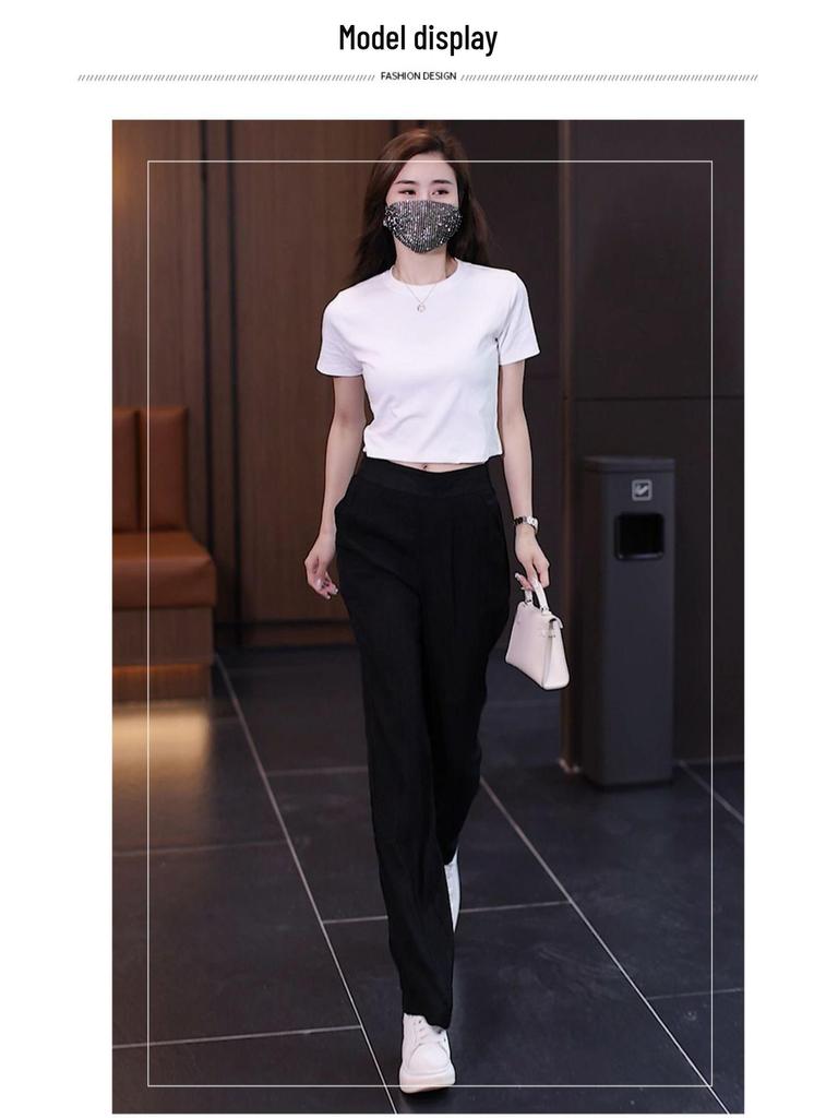 Women's 2024 High Waist Ice Silk Wide Leg Summer Pants - Thin, Loose Fit, Straight Leg, Draping Casual Style.