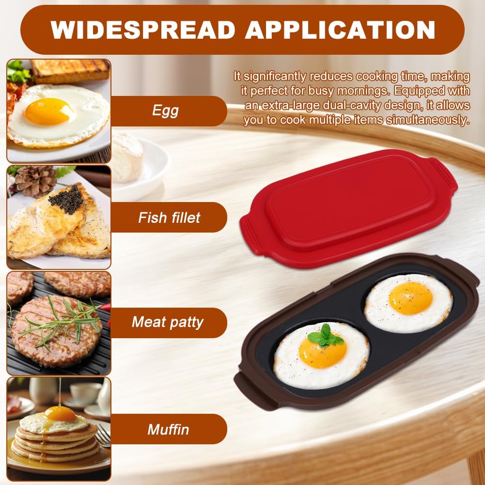 Microwave Egg Cooker & Poacher, Dual Cavity Non-Stick Egg Maker for 2 Eggs Breakfast Sandwich, Muff and Mini Omelets, Includes Spatula & Oil Brush