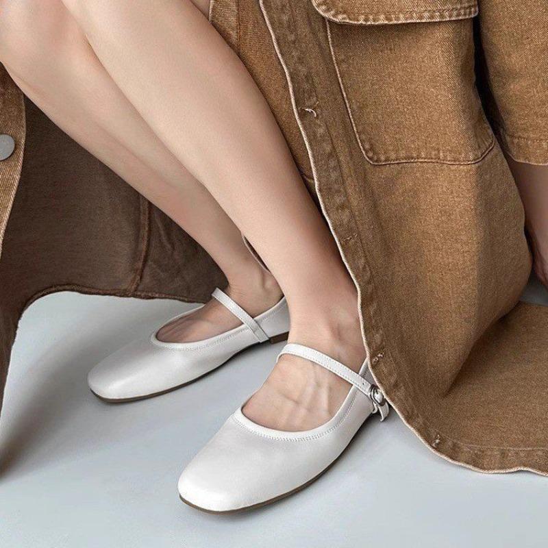 Flat Single Shoes Mary Jane Shoes Autumn New One-word Buckle Strap Square Head Shallow Mouth Women