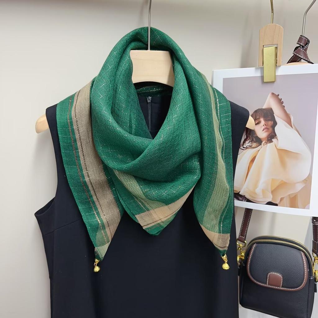Nová šála s magnetickou sponou ze zlaté nitě z imitace hedvábí pro ženy Čtvercová šála Všestranná šála na jaro a podzim Dekorativní šátek na hlavu Šátek na krk