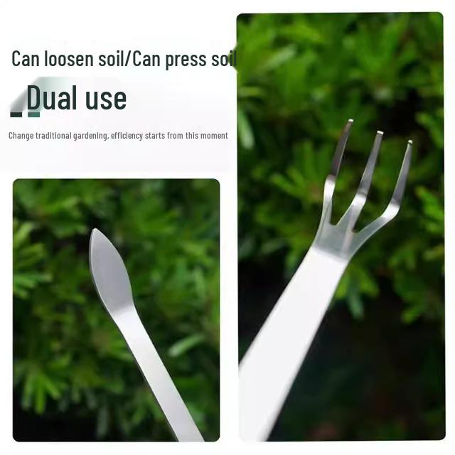 Dual-Headed Stainless Steel Bonsai Rake for Soil Loosening & Bud Picking in Flower Pots