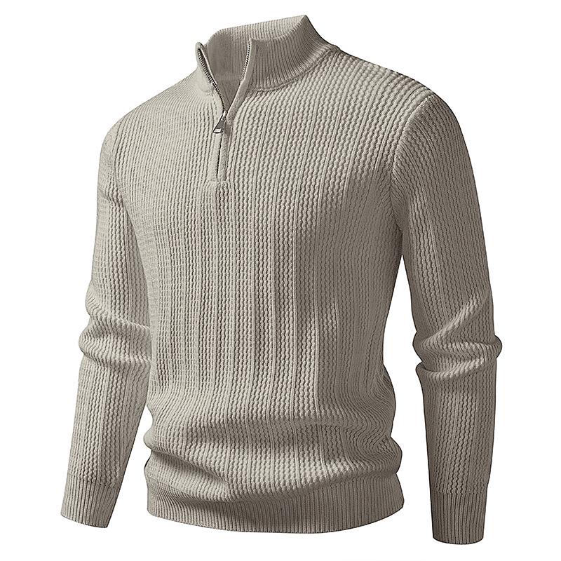 Autumn/Winter 2025 Men's Half-High Collar Knit Zipper Sweater - European American Fashion Pullover