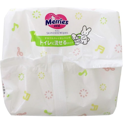 Merries Flushable Clean Baby Wipes Refill (64 Wipes X 3 Packs) X 3 + 20 Wipes for Outings X 1