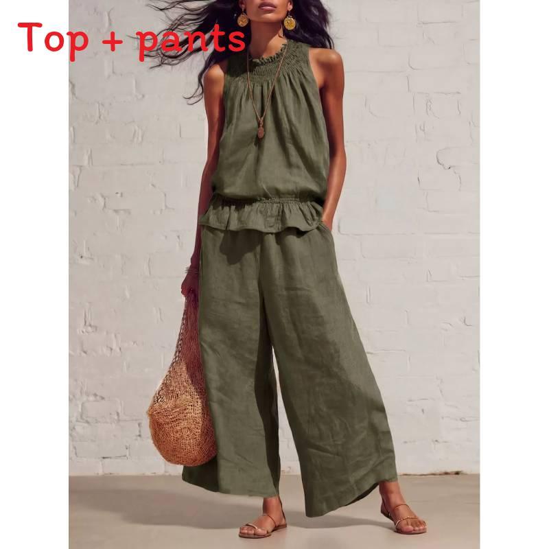 Bohemian Style Womens Sleeveless Twopiece Set With Polyester Fabric For Casual Summer Wear